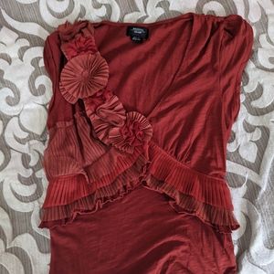 Anthropologie Deletta Orange Ruffle Rosette Top XS